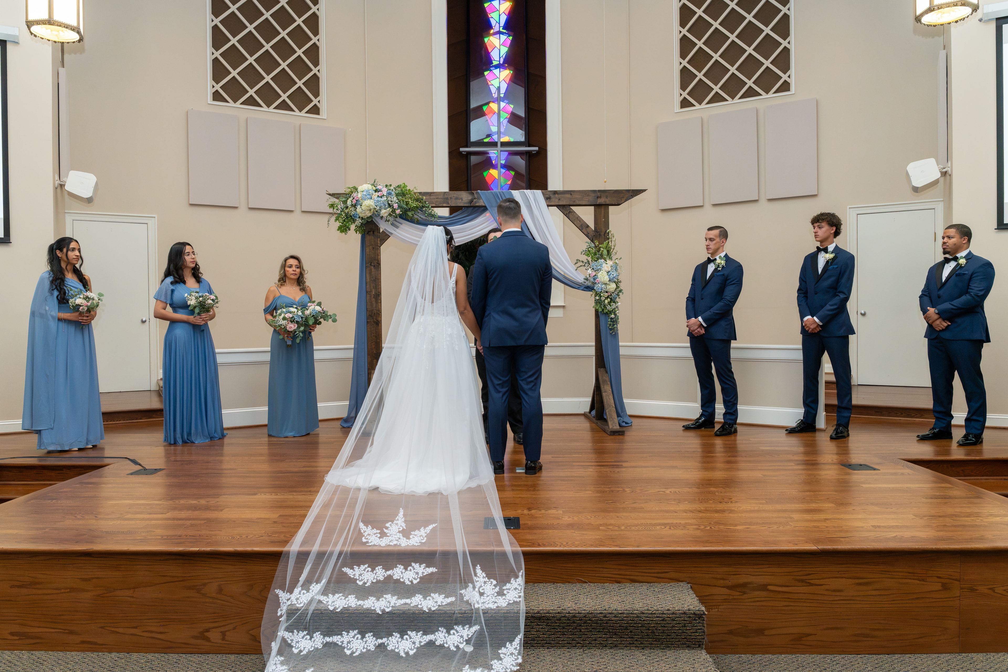 Bride and groom at the altar during their wedding ceremony